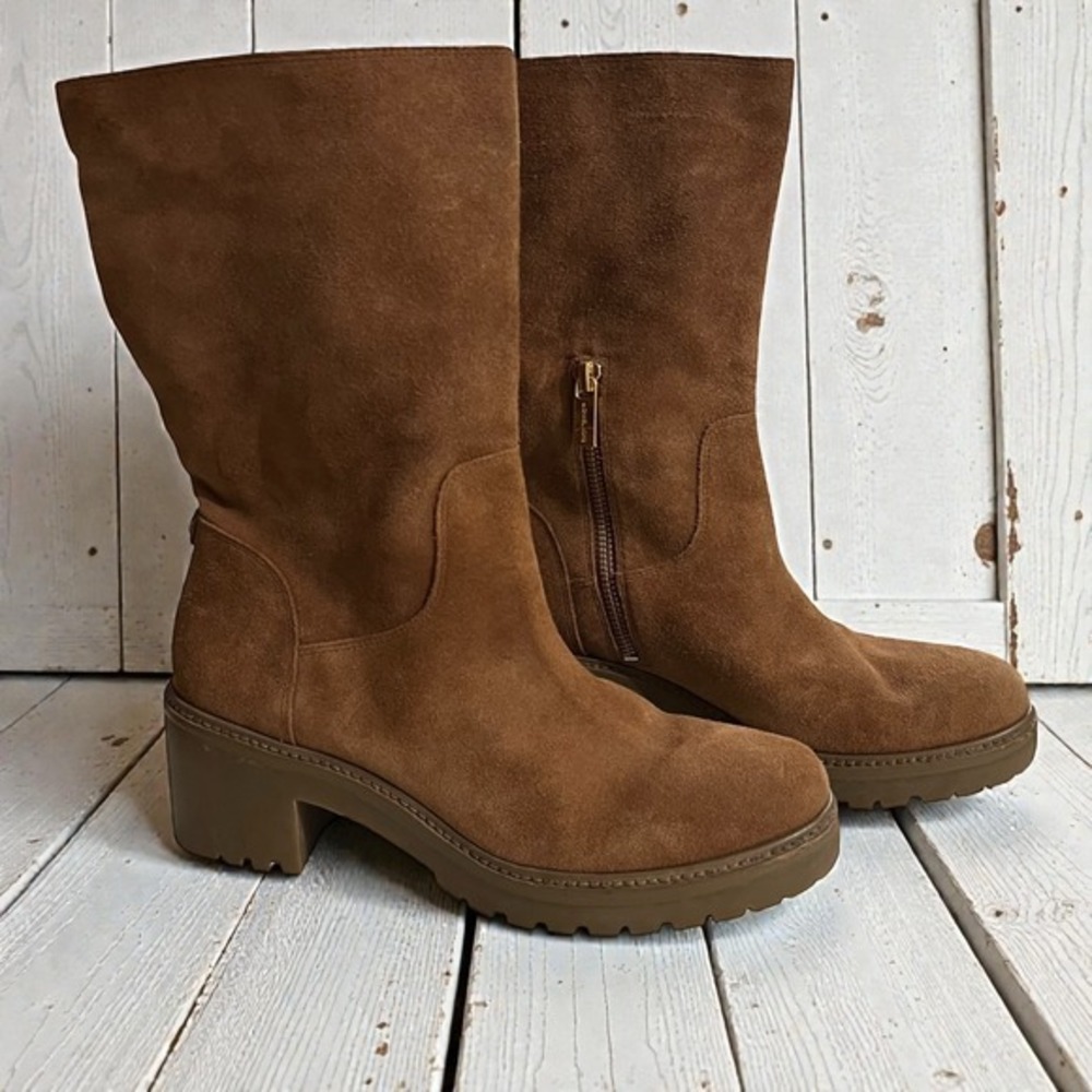 Michael Kors Suede Platform Mid Calf Boots‎ Brown Lug Sole Size 8